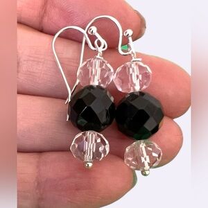 Elegant Black & clear crystals Silver plated Dangle Earrings